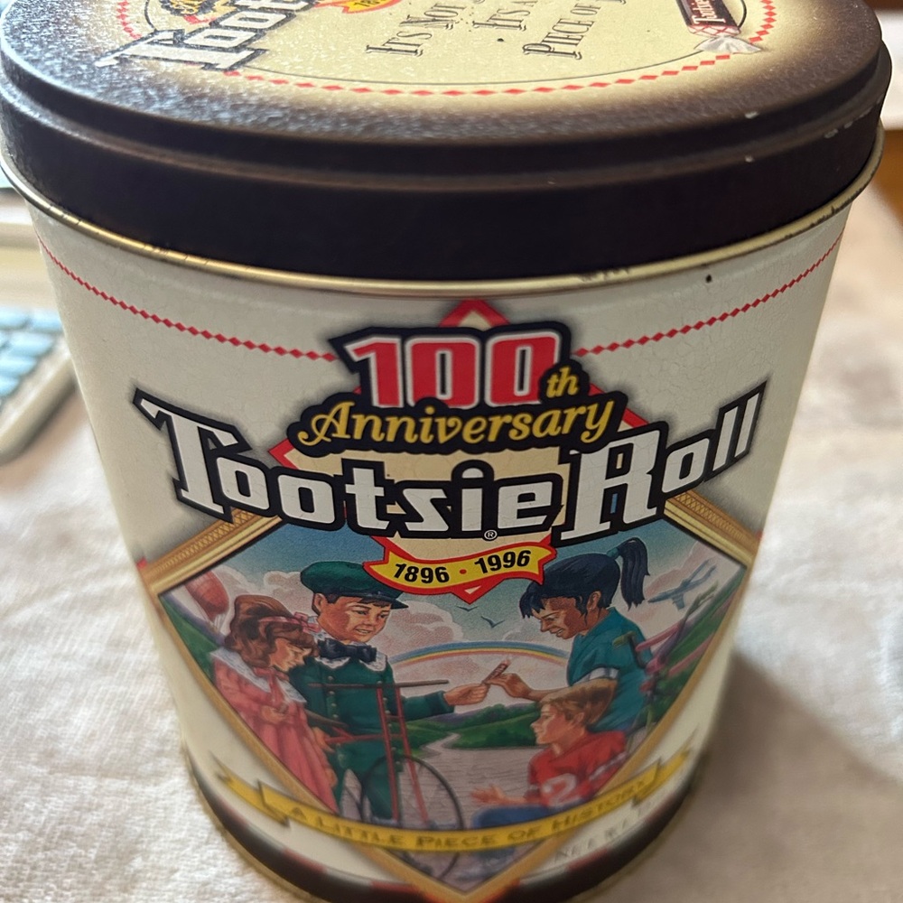 Vintage Tootsie Roll 100th Anniversary Tin - Cream & Black